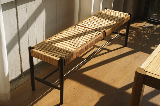 丹麥 深色 橡木 紙纖編織長凳