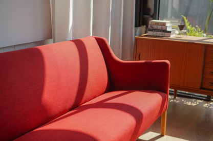 丹麥 紅色 布面 三人沙發