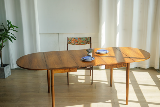 丹麥 淺紋 玫瑰木 多功能 延伸餐桌