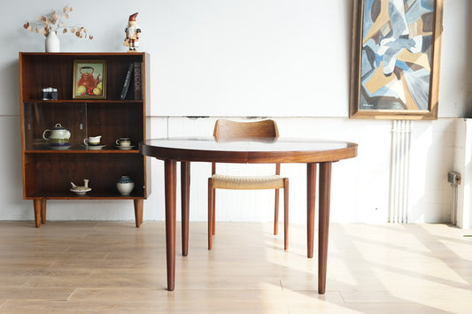 丹麥 玫瑰木 深咖啡 圓形延伸餐桌