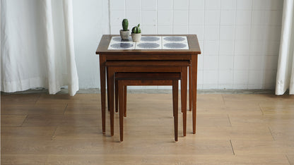 丹麥 玫瑰木 風巢瓷磚 三連桌