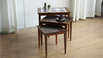 丹麥 玫瑰木 風巢瓷磚 三連桌