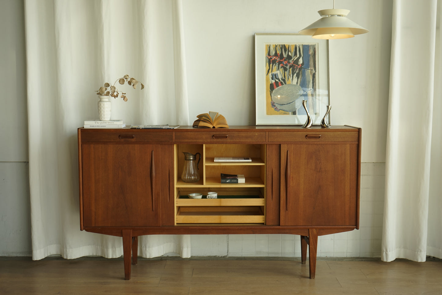 丹麥 柚木 四門 高腳 餐邊櫃