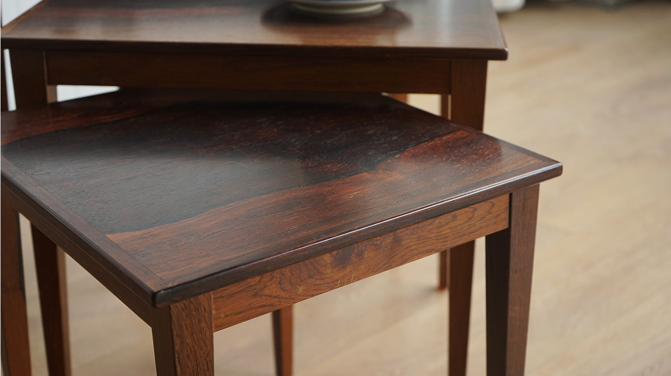 丹麥 玫瑰木 風巢瓷磚 三連桌