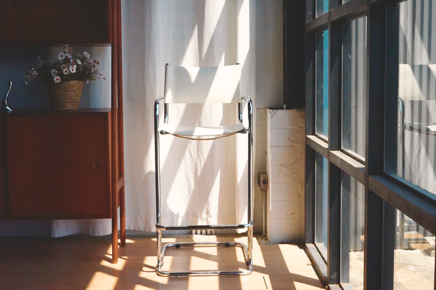 Mart Stam 白色 皮革 吧檯椅