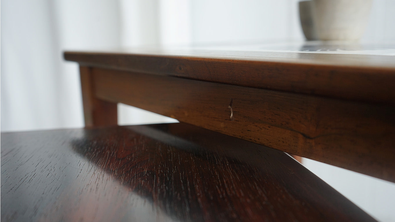 丹麥 玫瑰木 風巢瓷磚 三連桌