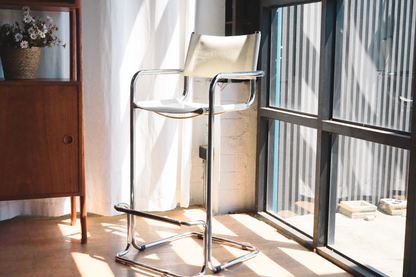 Mart Stam 白色 皮革 吧檯椅