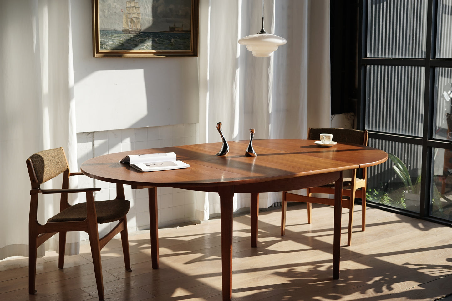 丹麥 柚木 典雅 圓形 蝴蝶延伸餐桌