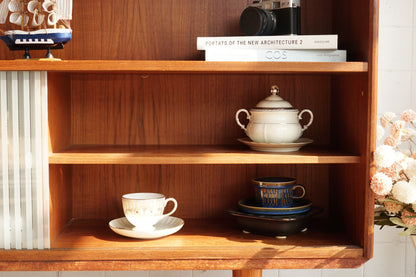 丹麥 柚木 條紋 玻璃 滑門 展示櫃