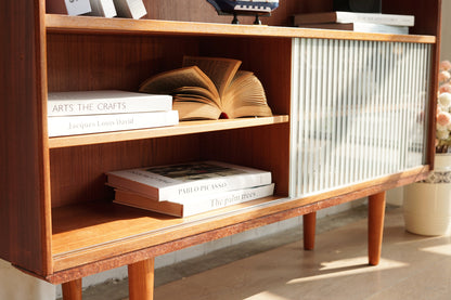 丹麥 柚木 條紋 玻璃 滑門 展示櫃