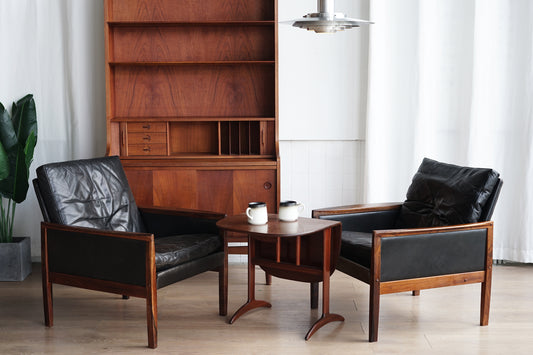 Hans Olsen 丹麥 玫瑰木 皮革 低背扶手椅