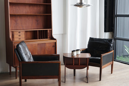 Hans Olsen 丹麥 玫瑰木 皮革 低背扶手椅