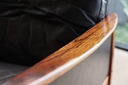 Hans Olsen 丹麥 玫瑰木 皮革 低背扶手椅