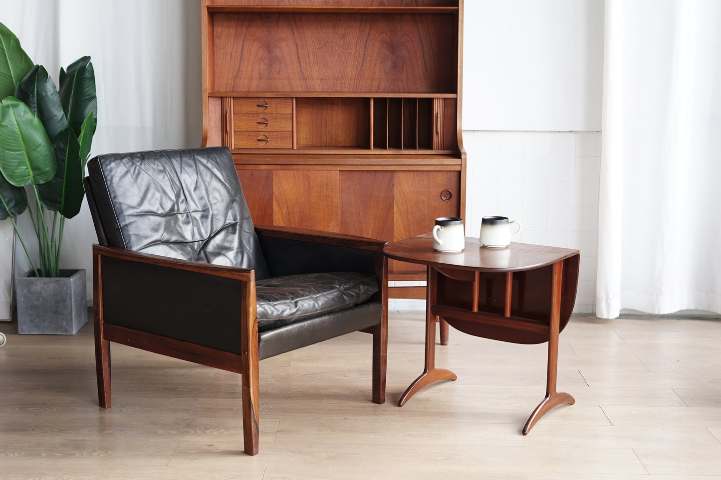 Hans Olsen 丹麥 玫瑰木 皮革 低背扶手椅