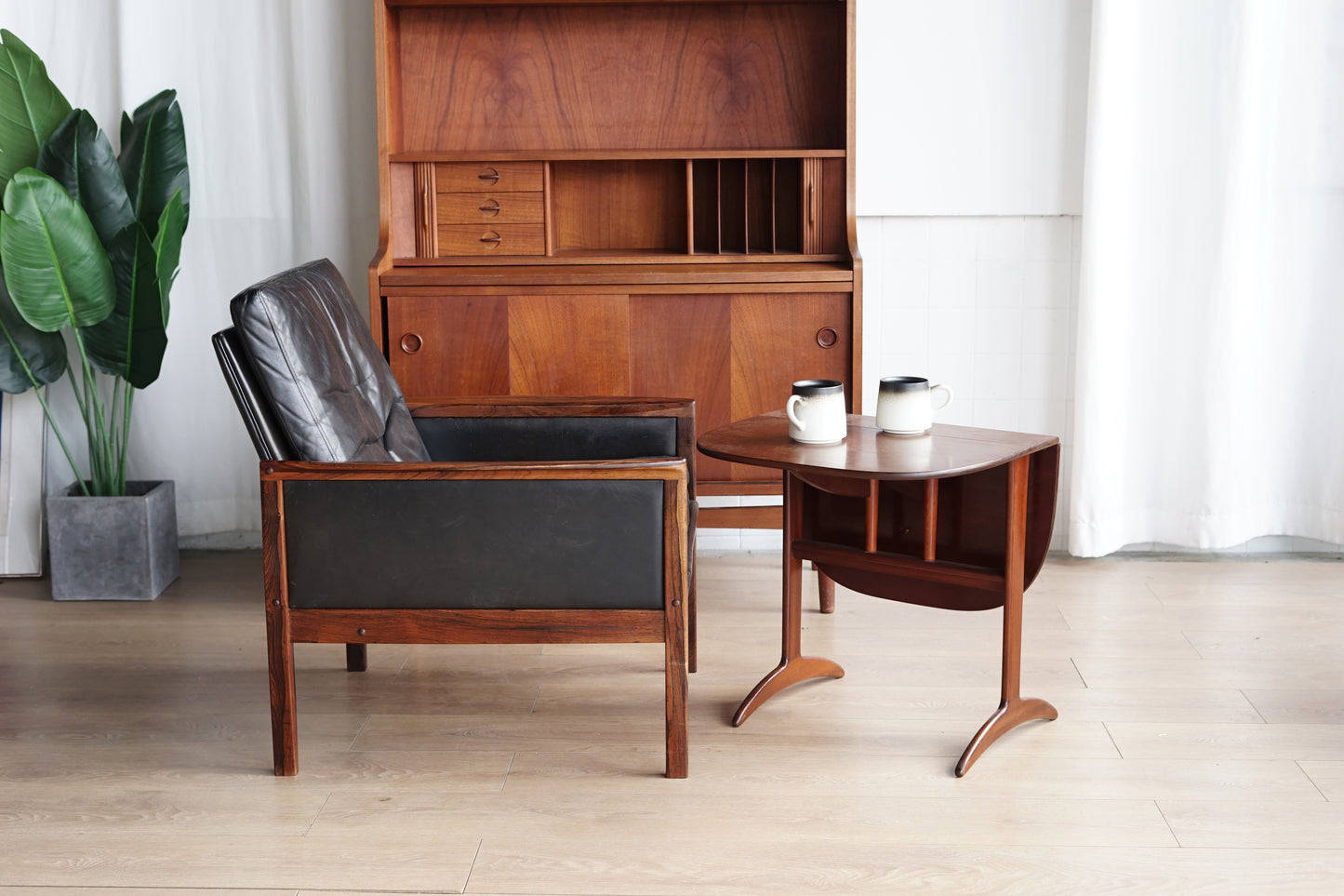 Hans Olsen 丹麥 玫瑰木 皮革 低背扶手椅