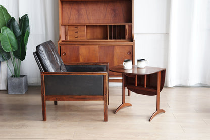 Hans Olsen 丹麥 玫瑰木 皮革 低背扶手椅