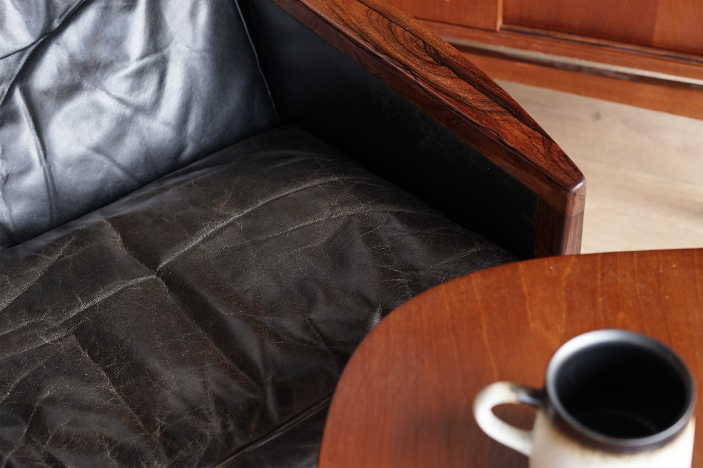 Hans Olsen 丹麥 玫瑰木 皮革 低背扶手椅