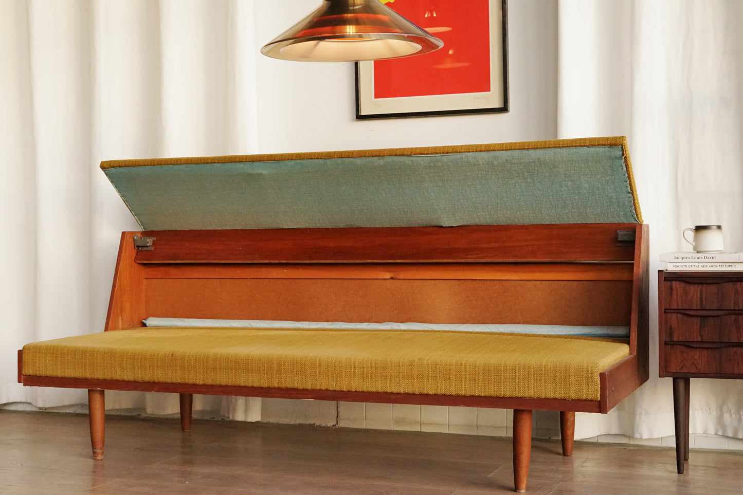 Hans J. Wegner GE258 經典 柚木 圓腳 芥末黃 沙發床