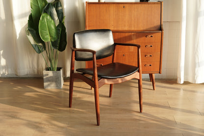 丹麥 柚木 皮革 扶手椅