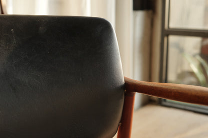 丹麥 柚木 皮革 扶手椅