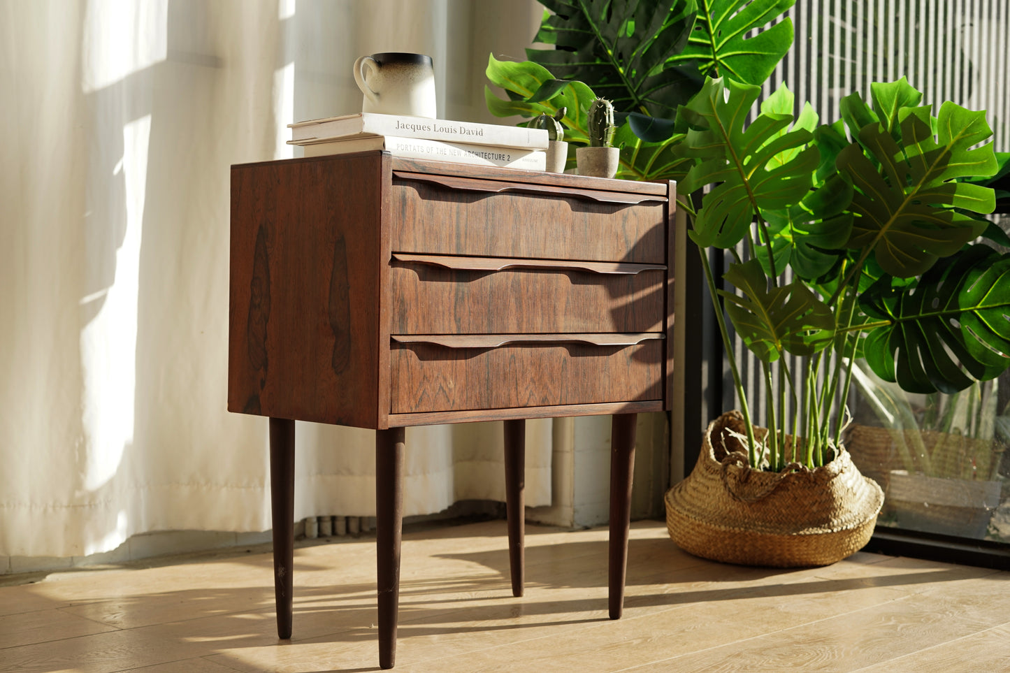 丹麥 玫瑰木 三層抽屜 高腳 小邊櫃