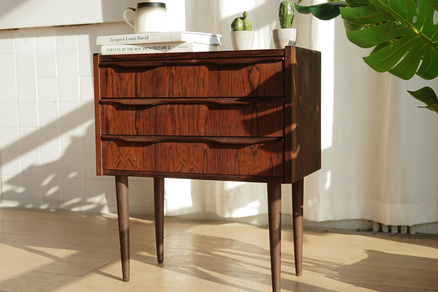 丹麥 玫瑰木 三層抽屜 高腳 小邊櫃