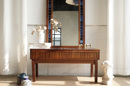 丹麥 玫瑰木 藍色磁磚 櫃鏡組