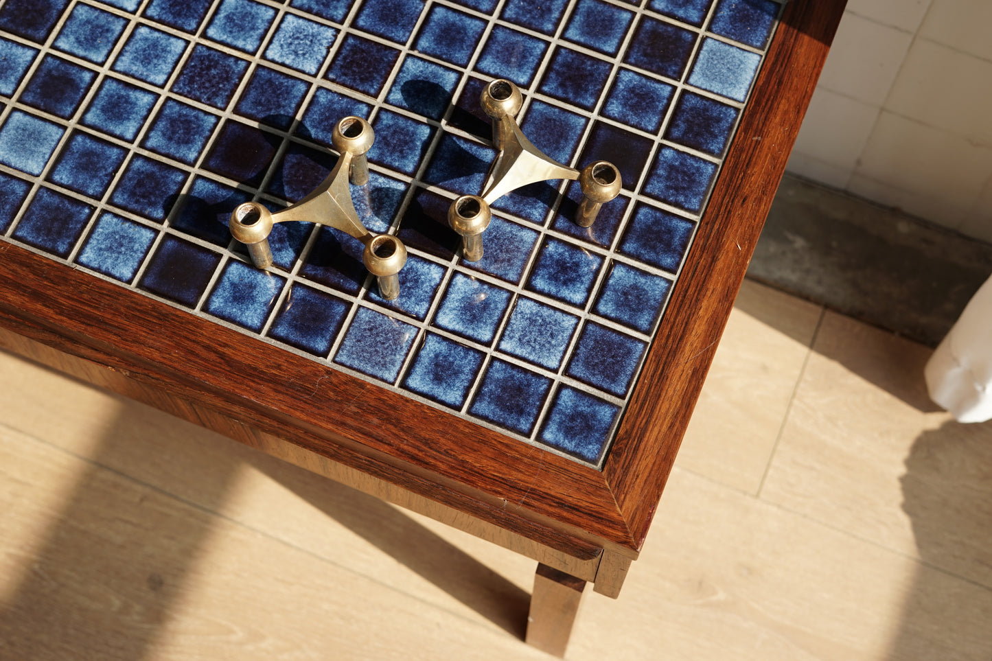 丹麥 玫瑰木 藍色磁磚 櫃鏡組