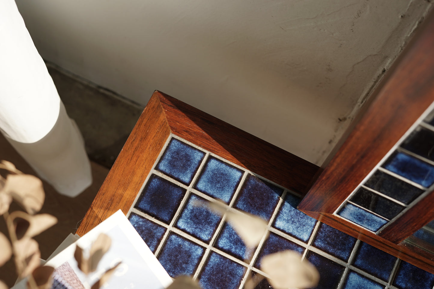 丹麥 玫瑰木 藍色磁磚 櫃鏡組