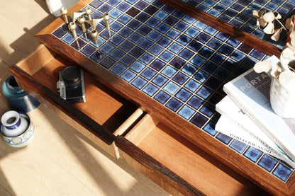 丹麥 玫瑰木 藍色磁磚 櫃鏡組