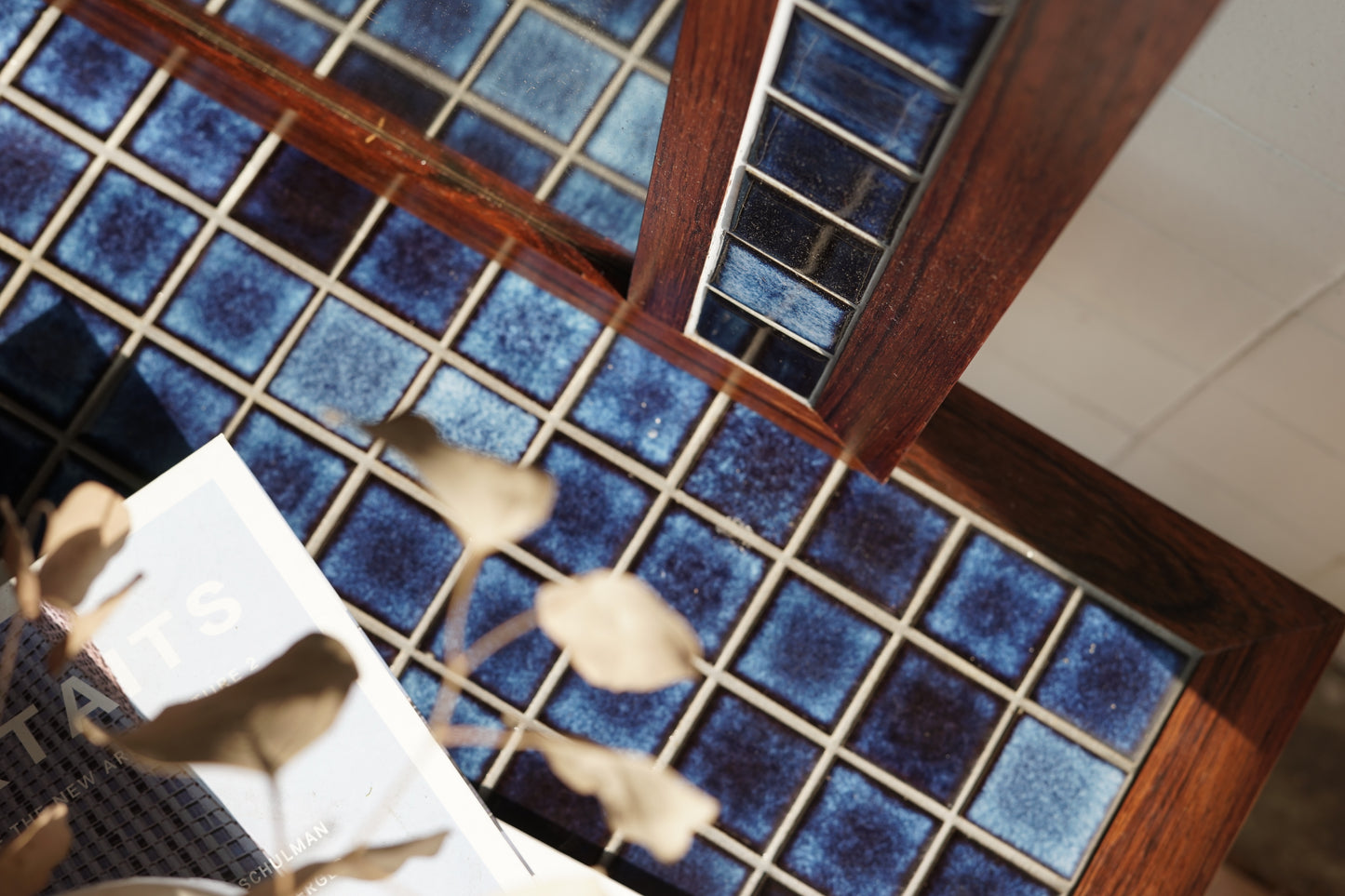 丹麥 玫瑰木 藍色磁磚 櫃鏡組