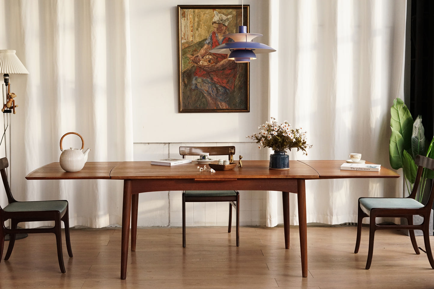 丹麥 柚木 雙向 延伸餐桌