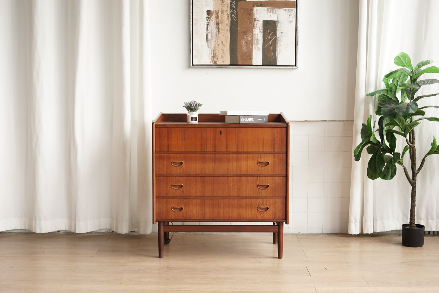 丹麥 柚木 上掀鏡 梳妝/收納櫃