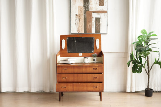 丹麥 柚木 上掀鏡 梳妝/收納櫃