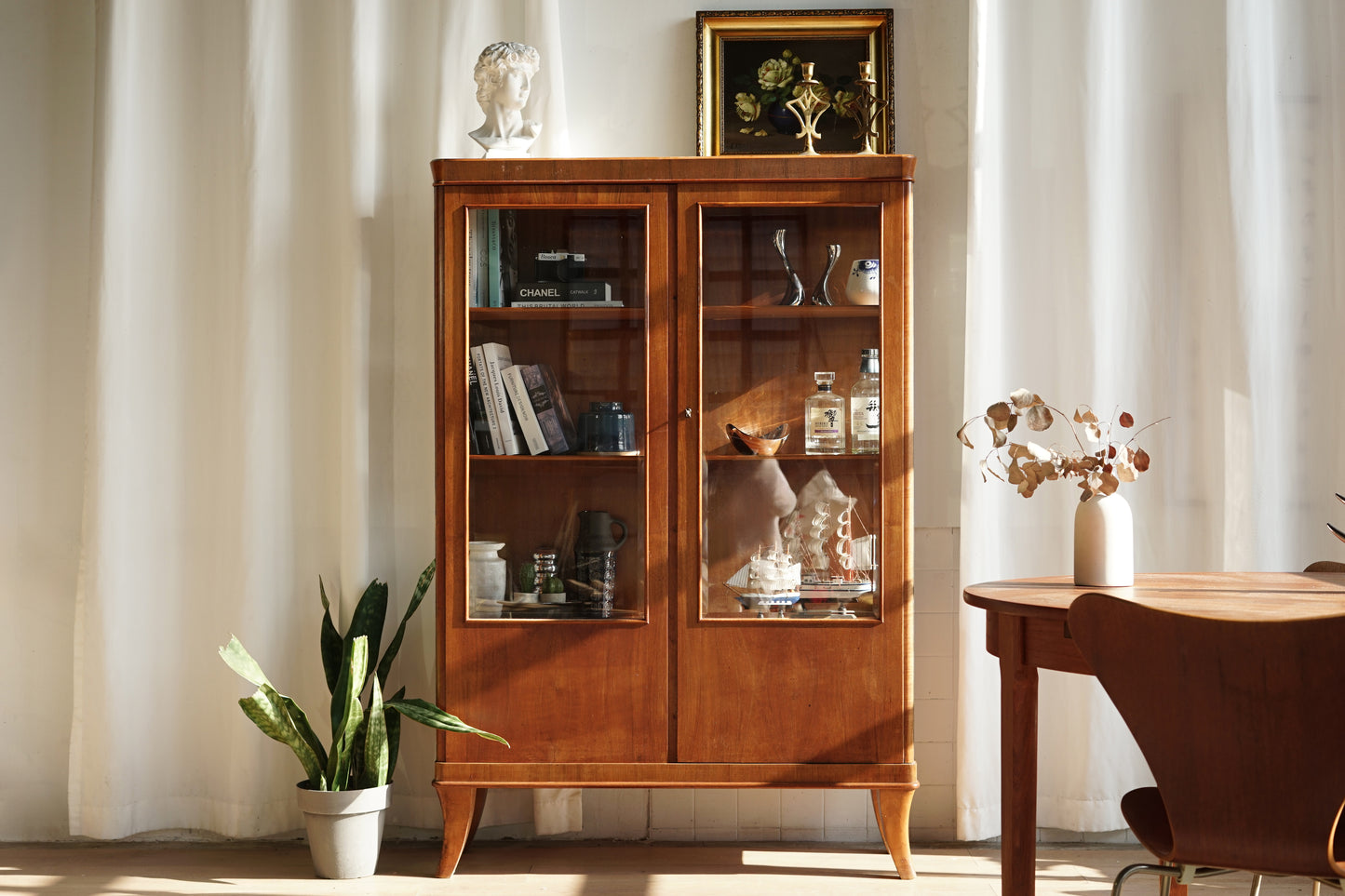 丹麥 桃花心木 雙門 玻璃 展示櫃