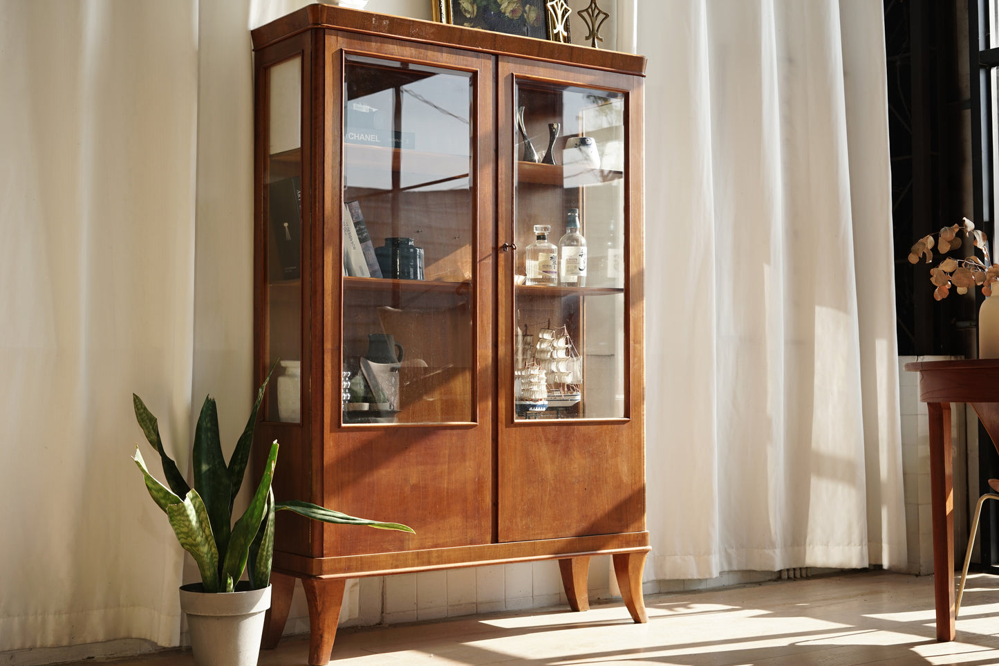 丹麥 桃花心木 雙門 玻璃 展示櫃