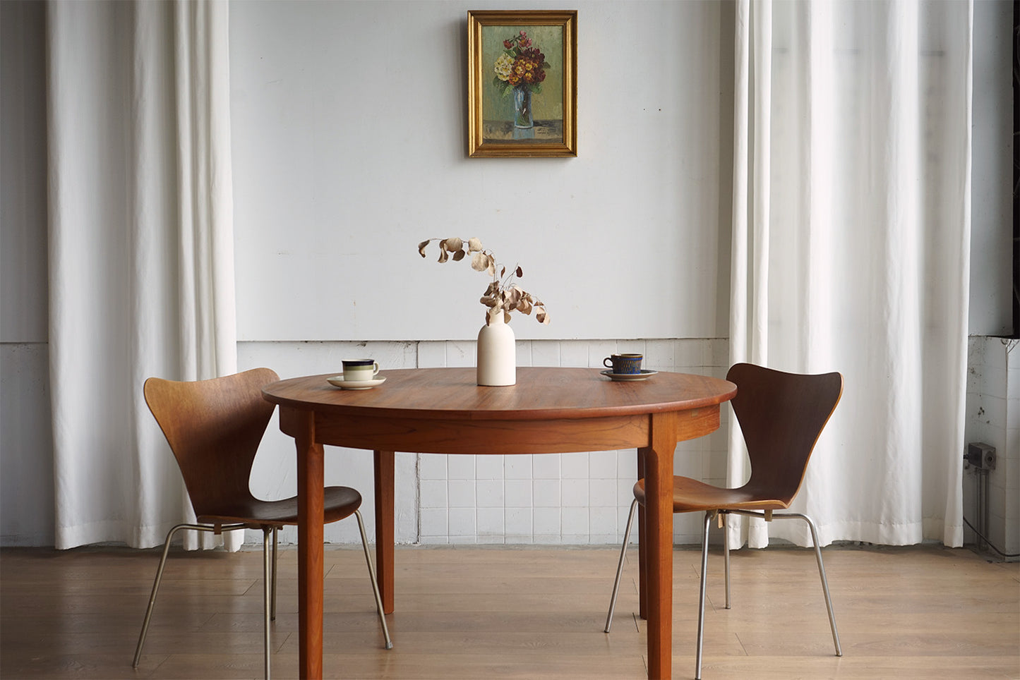 丹麥 柚木 圓形 蝴蝶延伸 餐桌