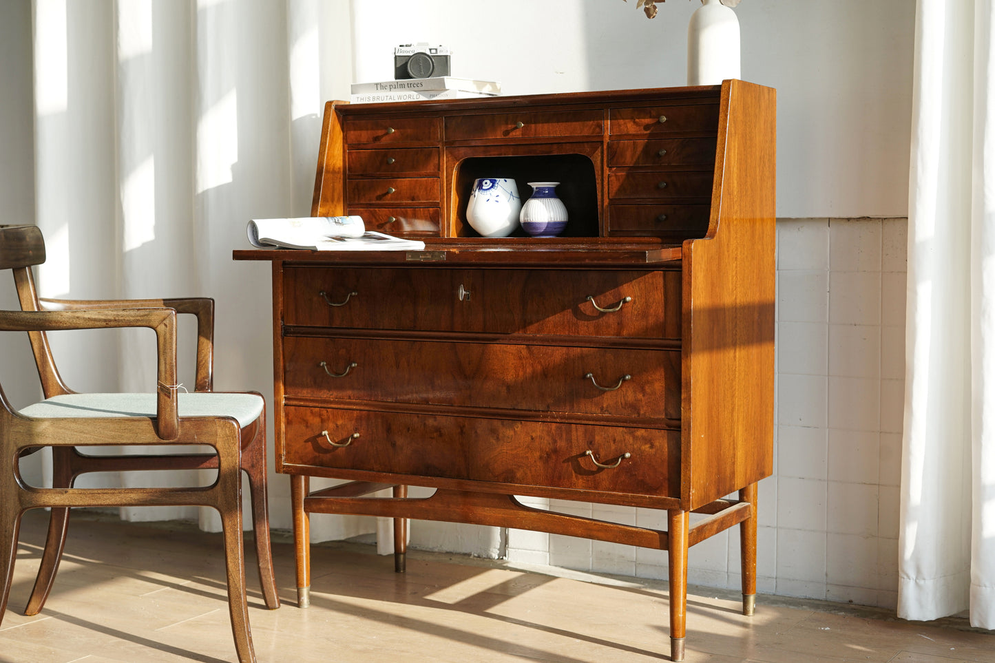 丹麥 桃花心木 掀門 書寫櫃