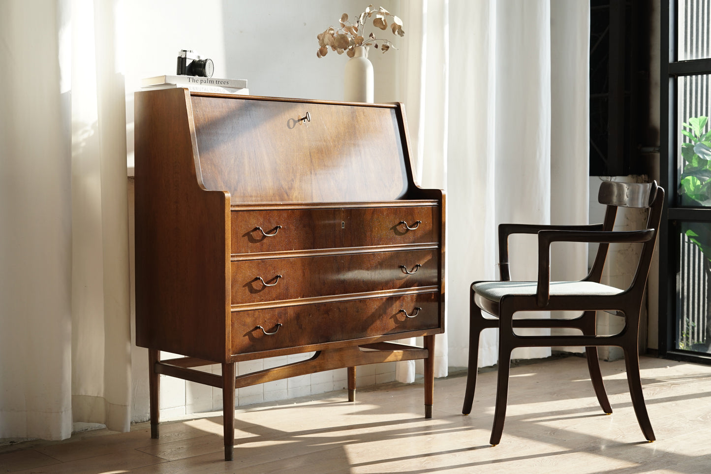 丹麥 桃花心木 掀門 書寫櫃