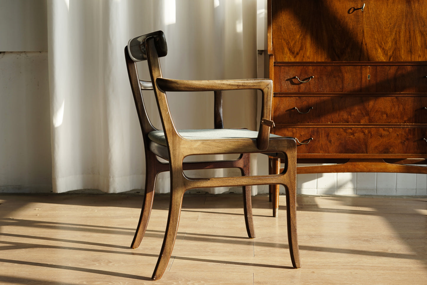 丹麥 Ole Wanscher  桃花心木 藍色 扶手椅