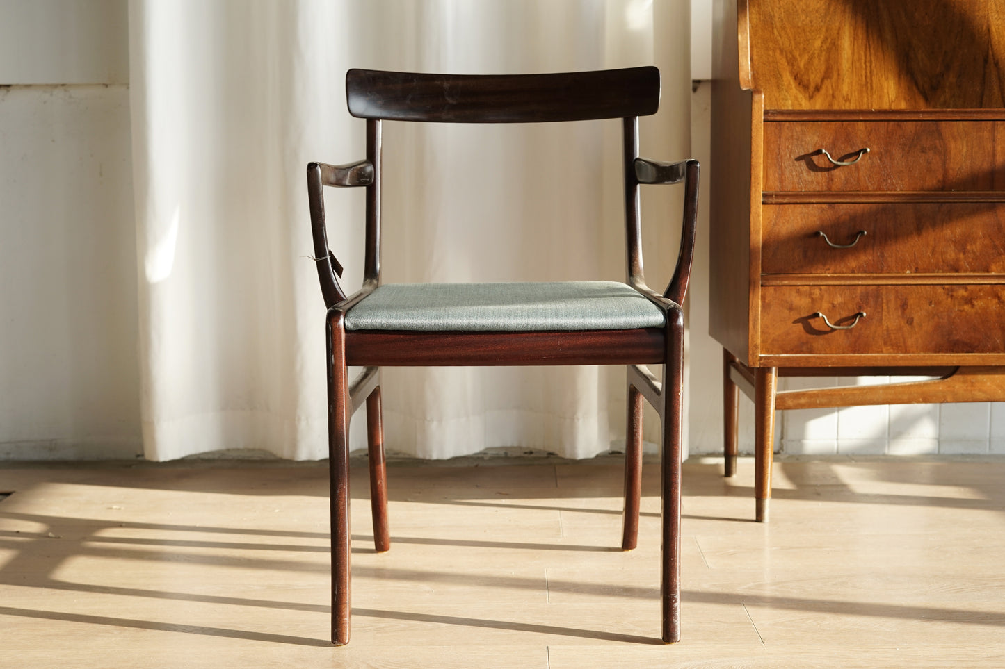 丹麥 Ole Wanscher  桃花心木 藍色 扶手椅