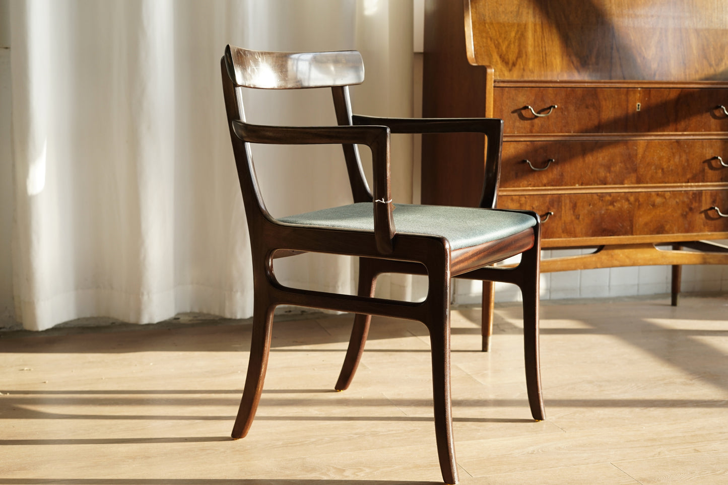 丹麥 Ole Wanscher  桃花心木 藍色 扶手椅