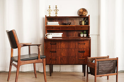 丹麥 典雅 玫瑰木 玻璃 寫字櫃