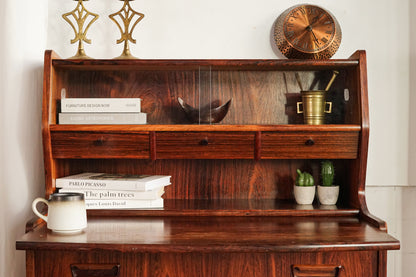 丹麥 典雅 玫瑰木 玻璃 寫字櫃