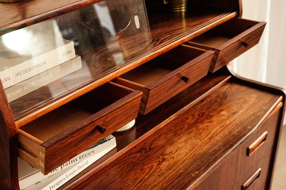 丹麥 典雅 玫瑰木 玻璃 寫字櫃