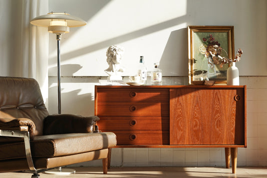 丹麥 柚木 四抽 滑門 矮邊櫃