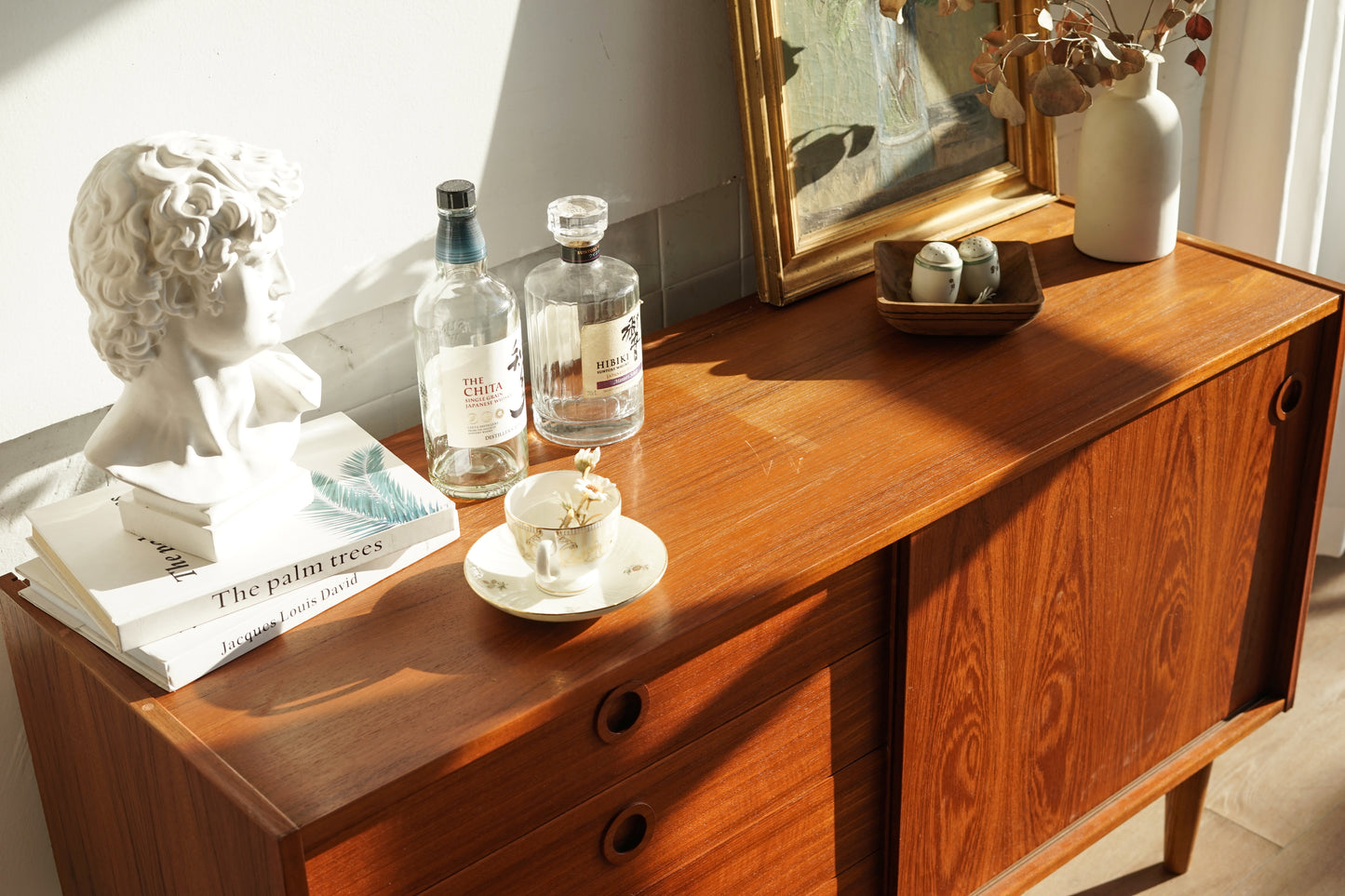 丹麥 柚木 四抽 滑門 矮邊櫃