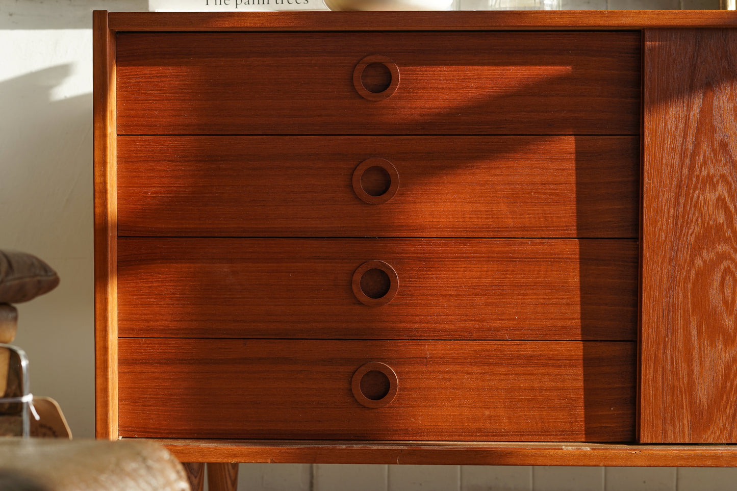 丹麥 柚木 四抽 滑門 矮邊櫃