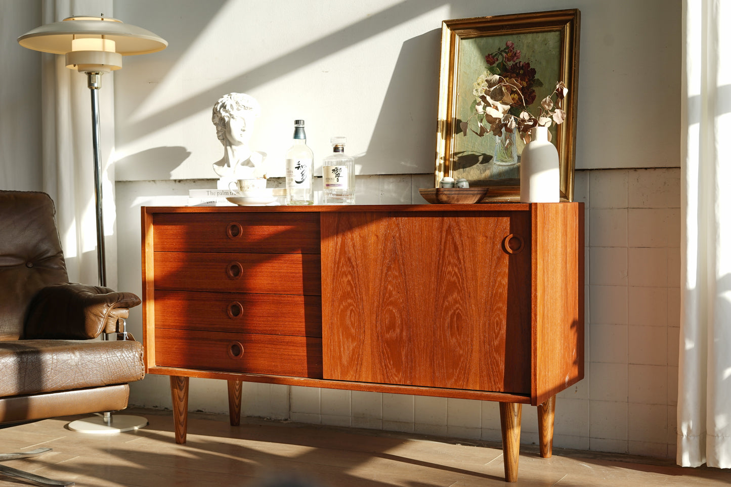 丹麥 柚木 四抽 滑門 矮邊櫃