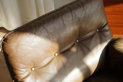 Arne Norell 真皮 厚墊 棕色 低座深躺 旋轉椅